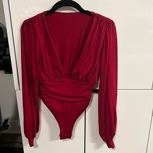Red low cut bodysuit